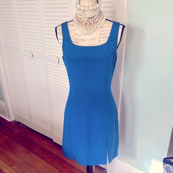 Elegant *Hugo Buscati* Collection 100% SILK Blue Sheath Dress - Picture 1 of 9